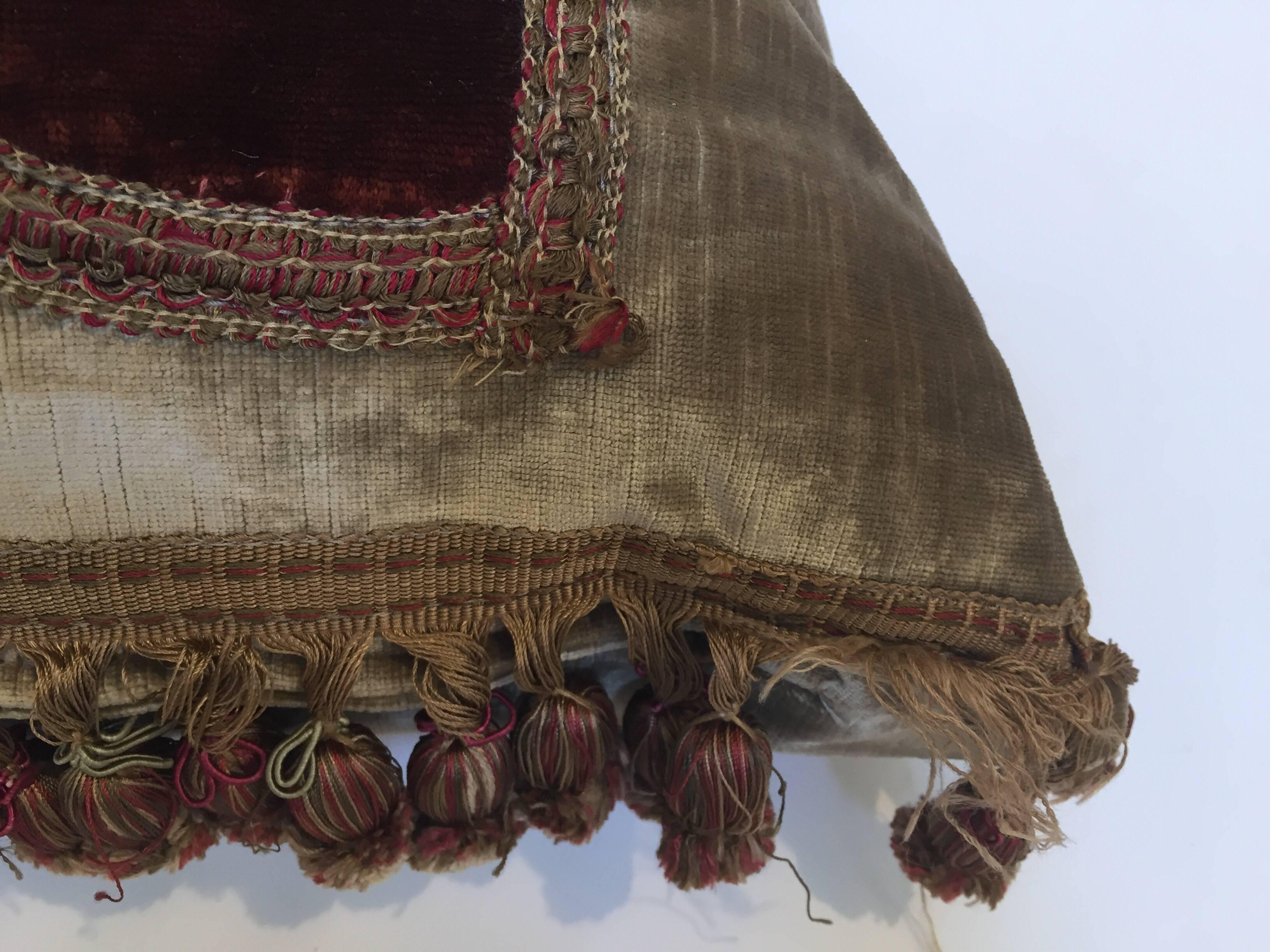 Baroque 19th Century Silk Velvet Antique Textile Fragment Framed into a Pillow