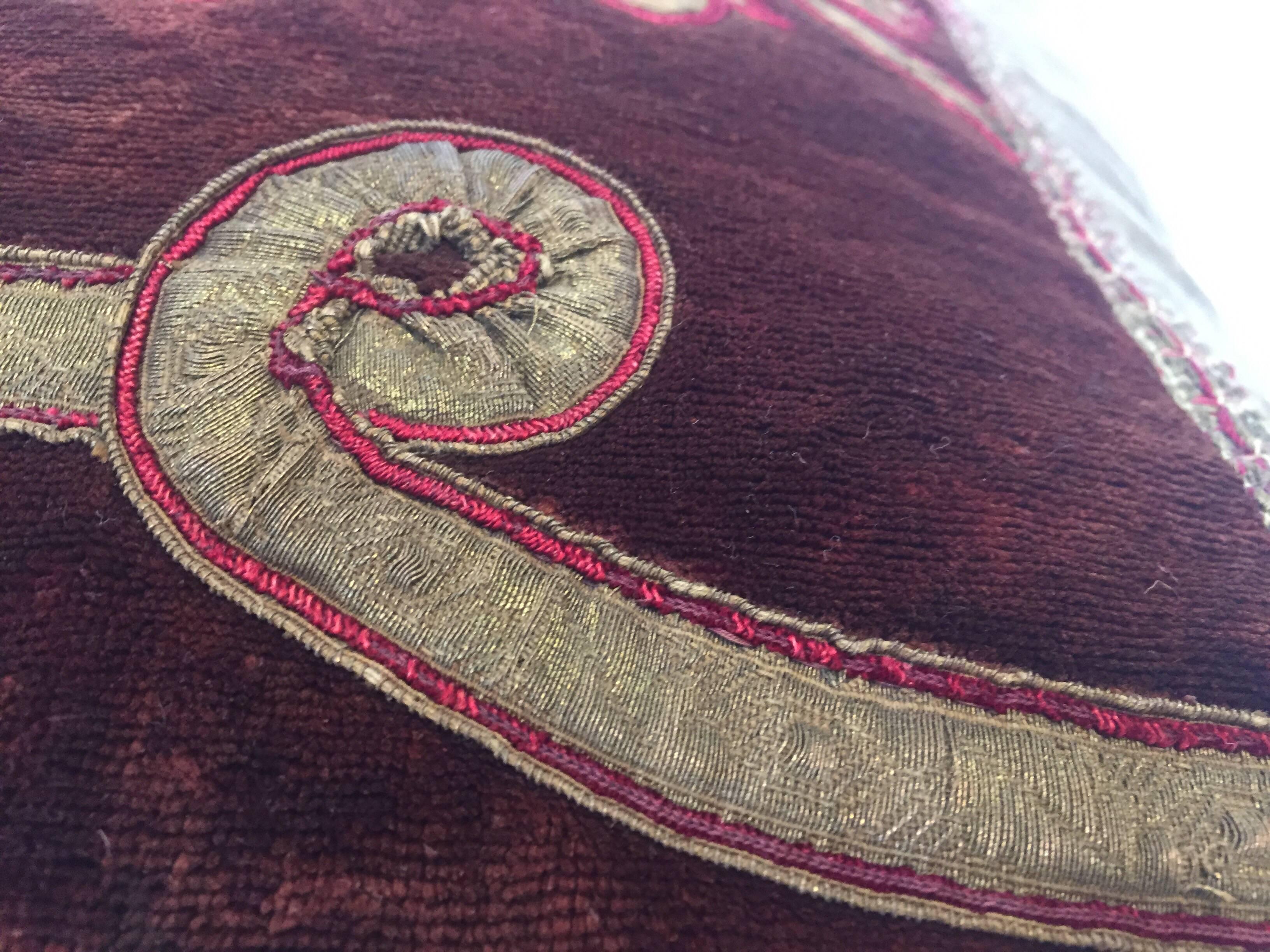Italian 19th Century Silk Velvet Antique Textile Fragment Framed into a Pillow