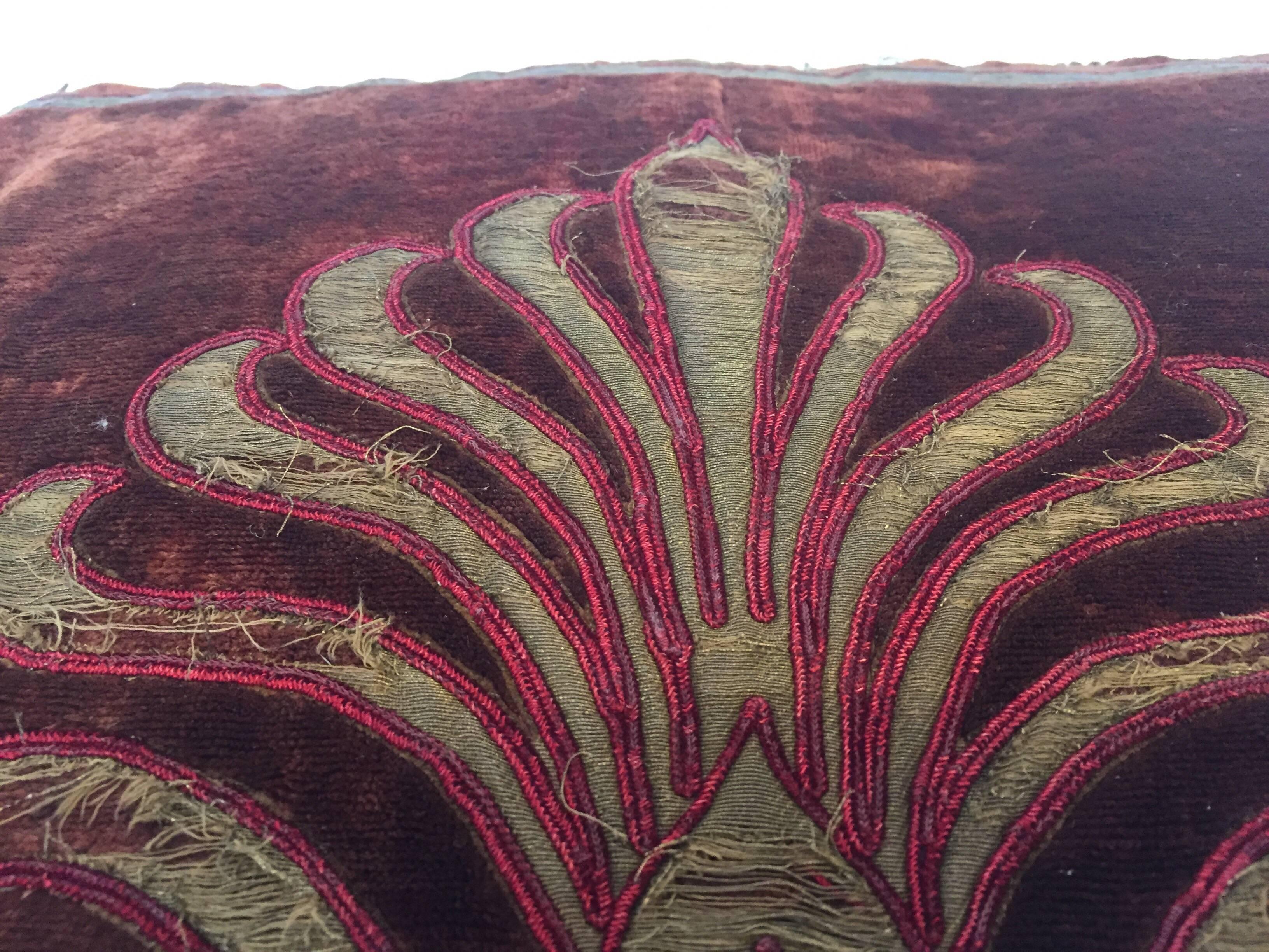19th Century Silk Velvet Antique Textile Fragment Framed into a Pillow 1