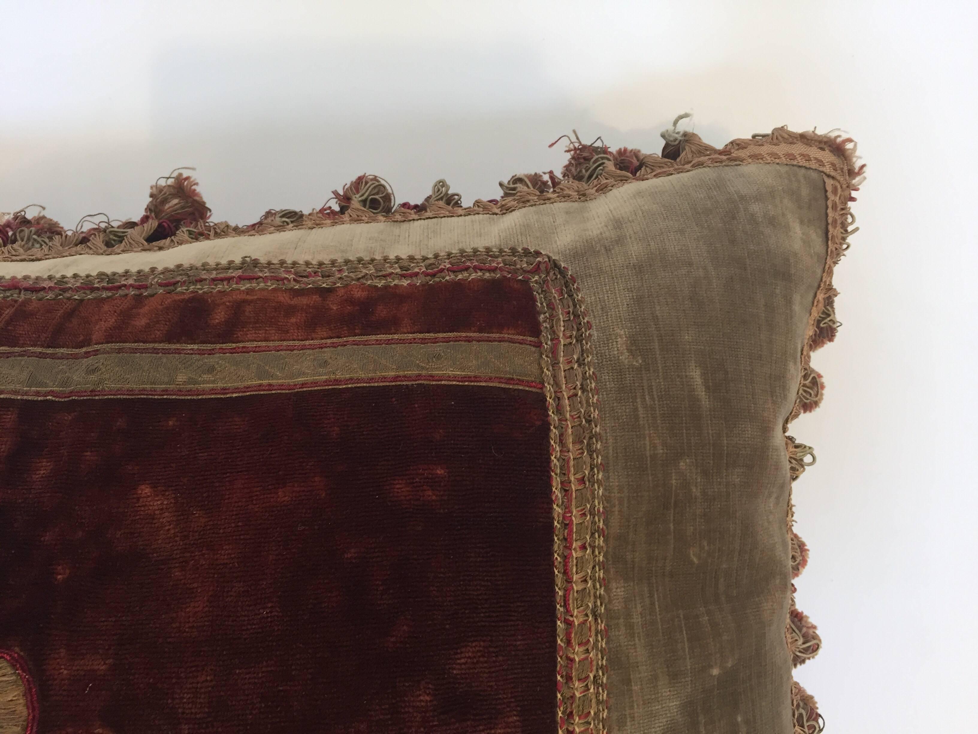 19th Century Silk Velvet Antique Textile Fragment Framed into a Pillow 2