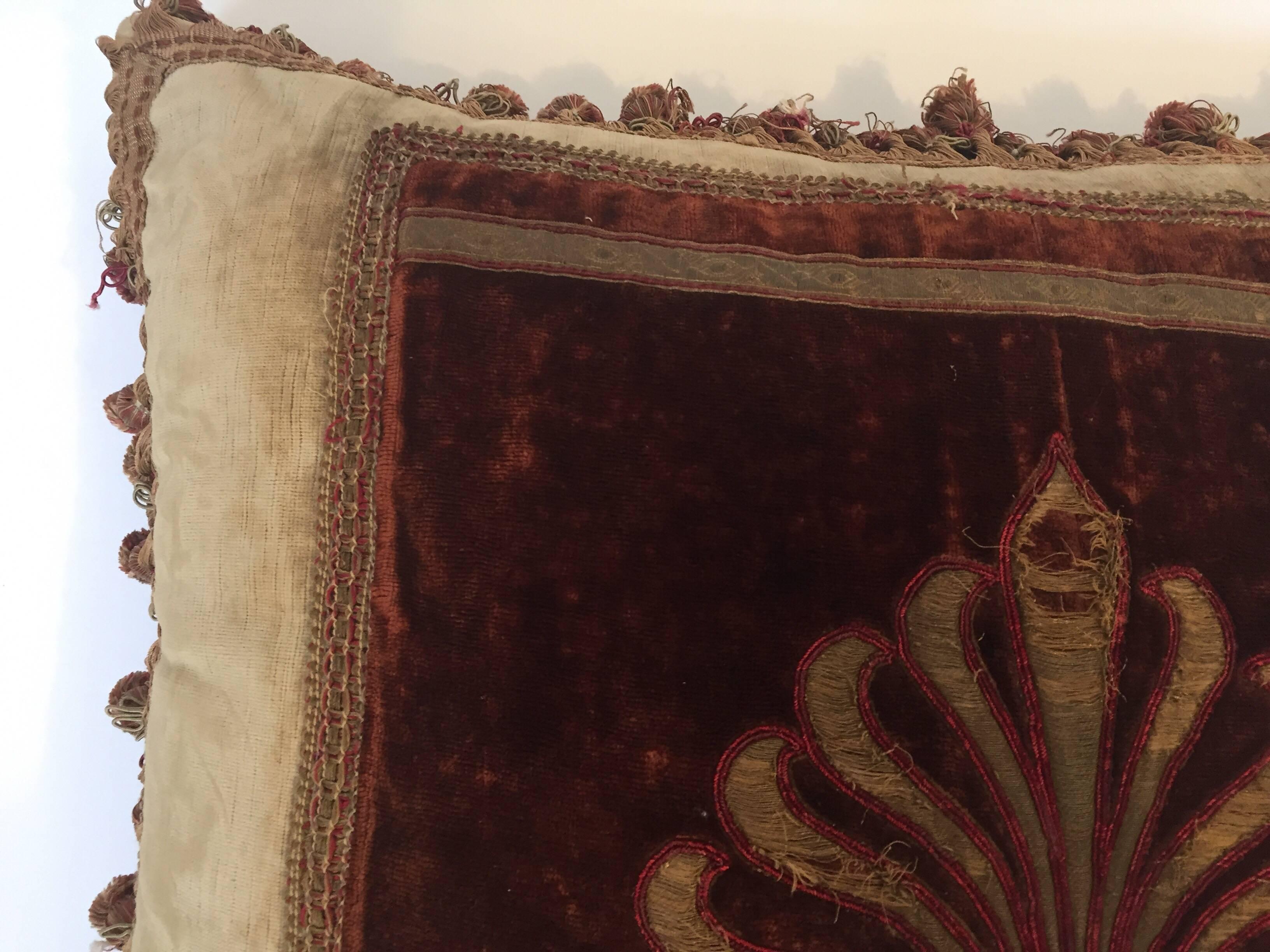19th Century Silk Velvet Antique Textile Fragment Framed into a Pillow 3
