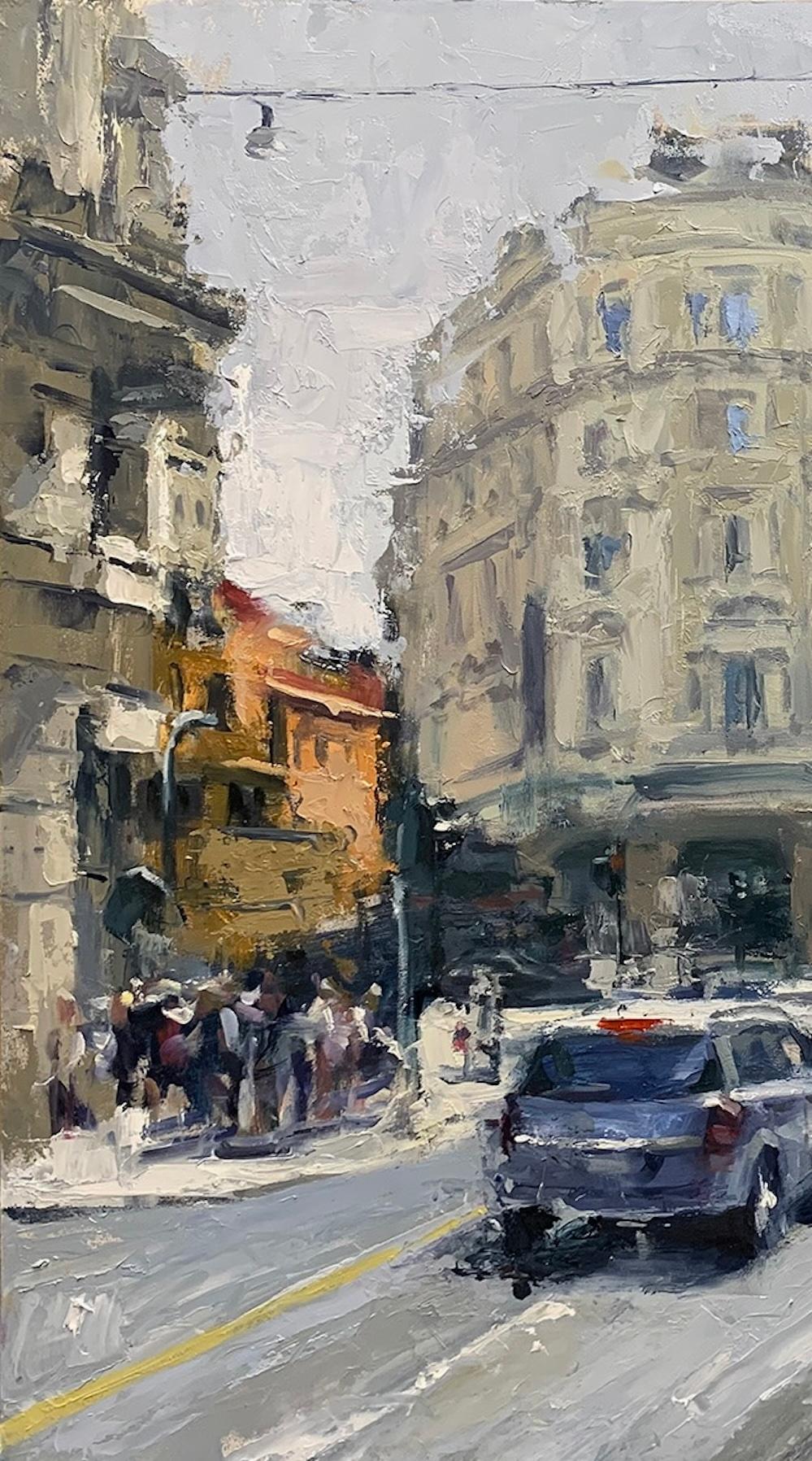 « Après-midi à Rome » - Paysage urbain impressionniste moderne coloré - Gris Still-Life Painting par Pil Ho Lee
