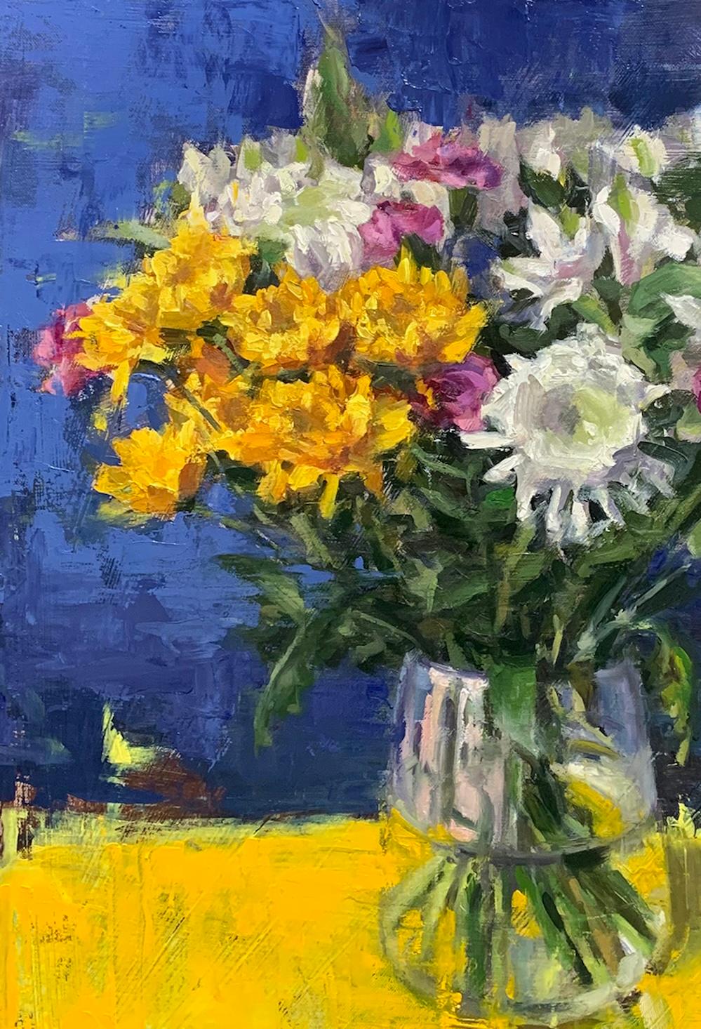 „Arrangement with Chrysantheme“ Bunte moderne impressionistische Blumengemälde – Painting von Pil Ho Lee