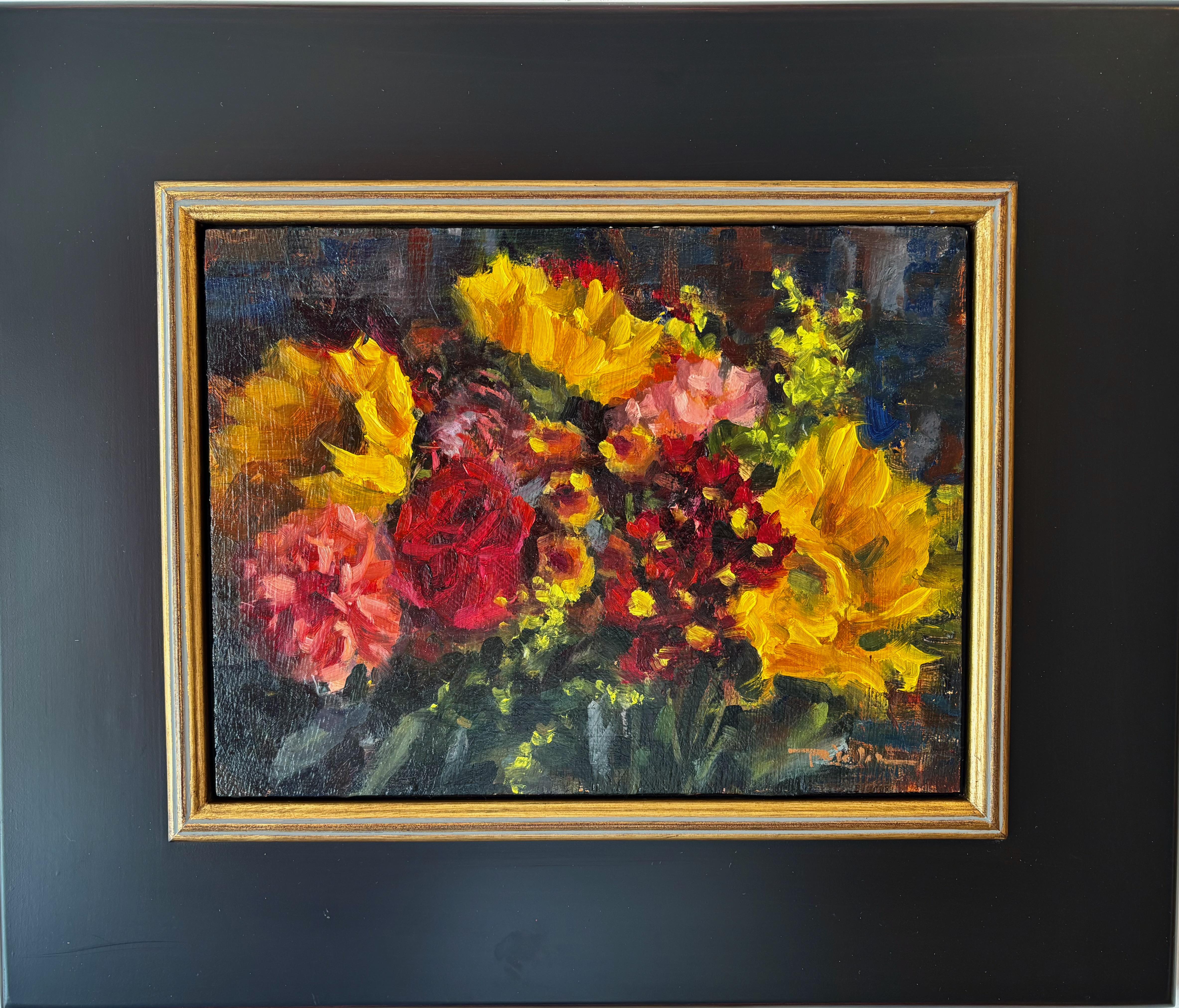 Bouquet d'automne coloré, impressionniste moderne et floral - Noir Still-Life Painting par Pil Ho Lee