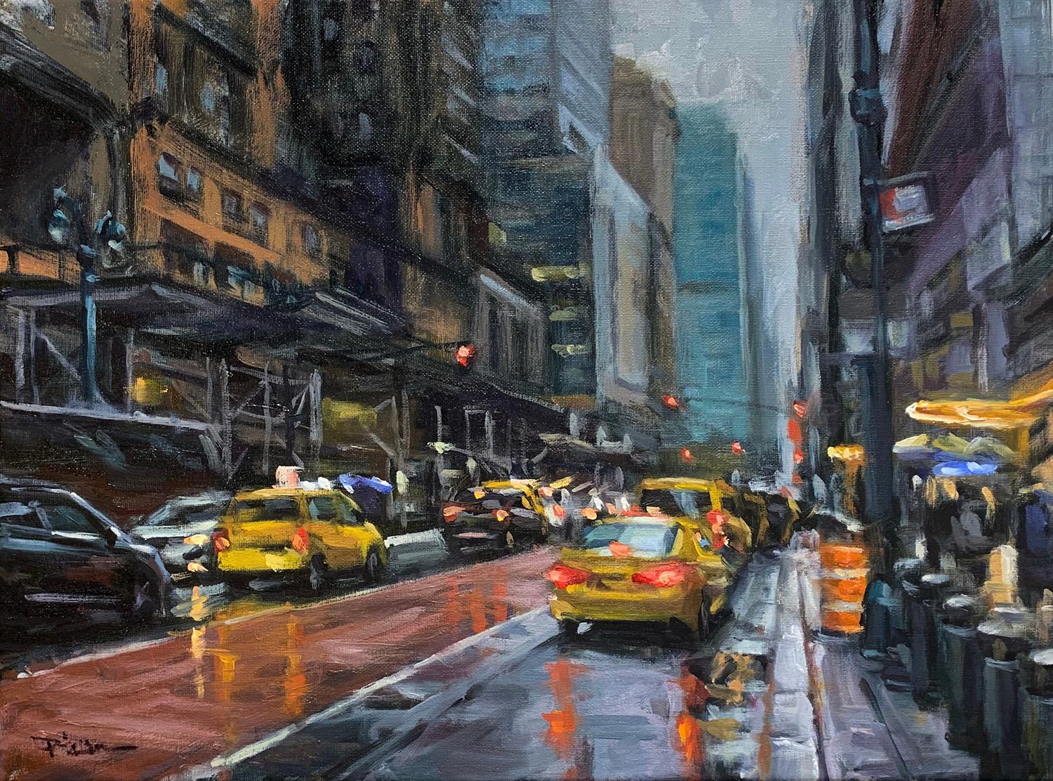 « East 42nd Street »  Scène impressionniste contemporaine de la ville de New York - Impressionnisme Painting par Pil Ho Lee