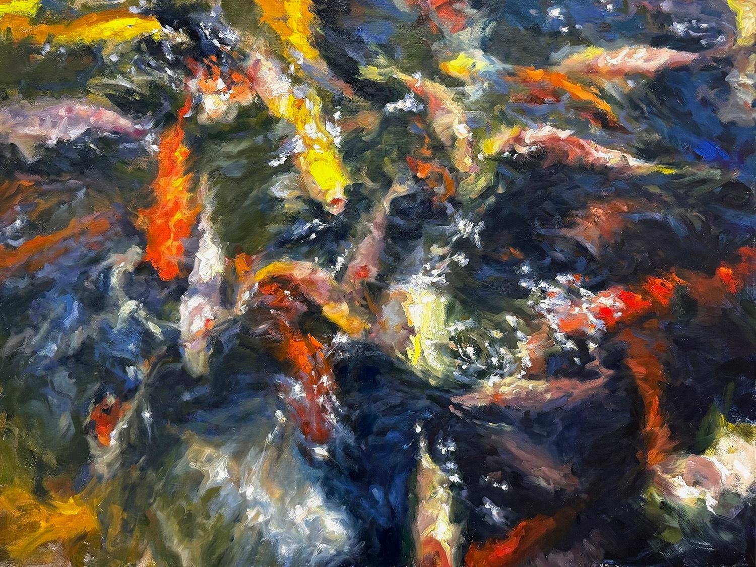"KOI Pond" Étang de Koi coloré Contemporain Impressionniste