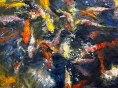 "KOI Pond" Étang de Koi coloré Contemporain Impressionniste