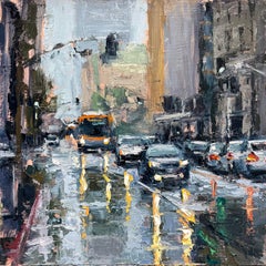 "Downtown sous la pluie"  Scène impressionniste contemporaine de Los Angeles