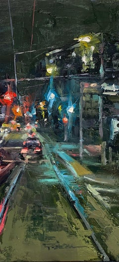 "Seattle Nocturne" Contemporary Impressionist Oil of Seattle at Night