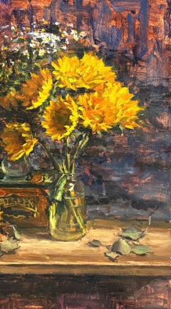 "Sunflowers and Button Poms" Colorful Modern Impressionist Floral