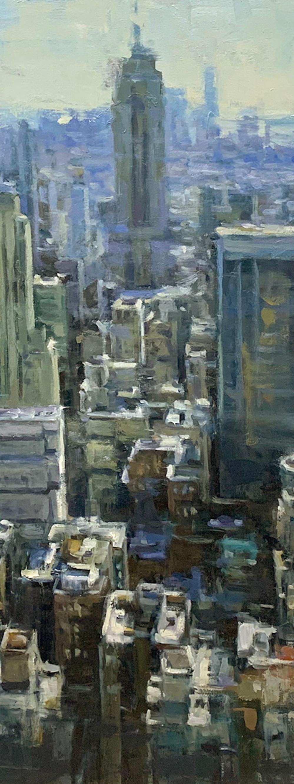 « L'État de l'Empire »  Scène impressionniste contemporaine de la ville de New York - Painting de Pil Ho Lee