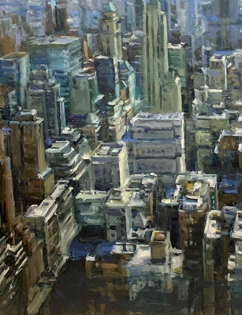 « L'État de l'Empire »  Scène impressionniste contemporaine de la ville de New York - Impressionnisme Painting par Pil Ho Lee