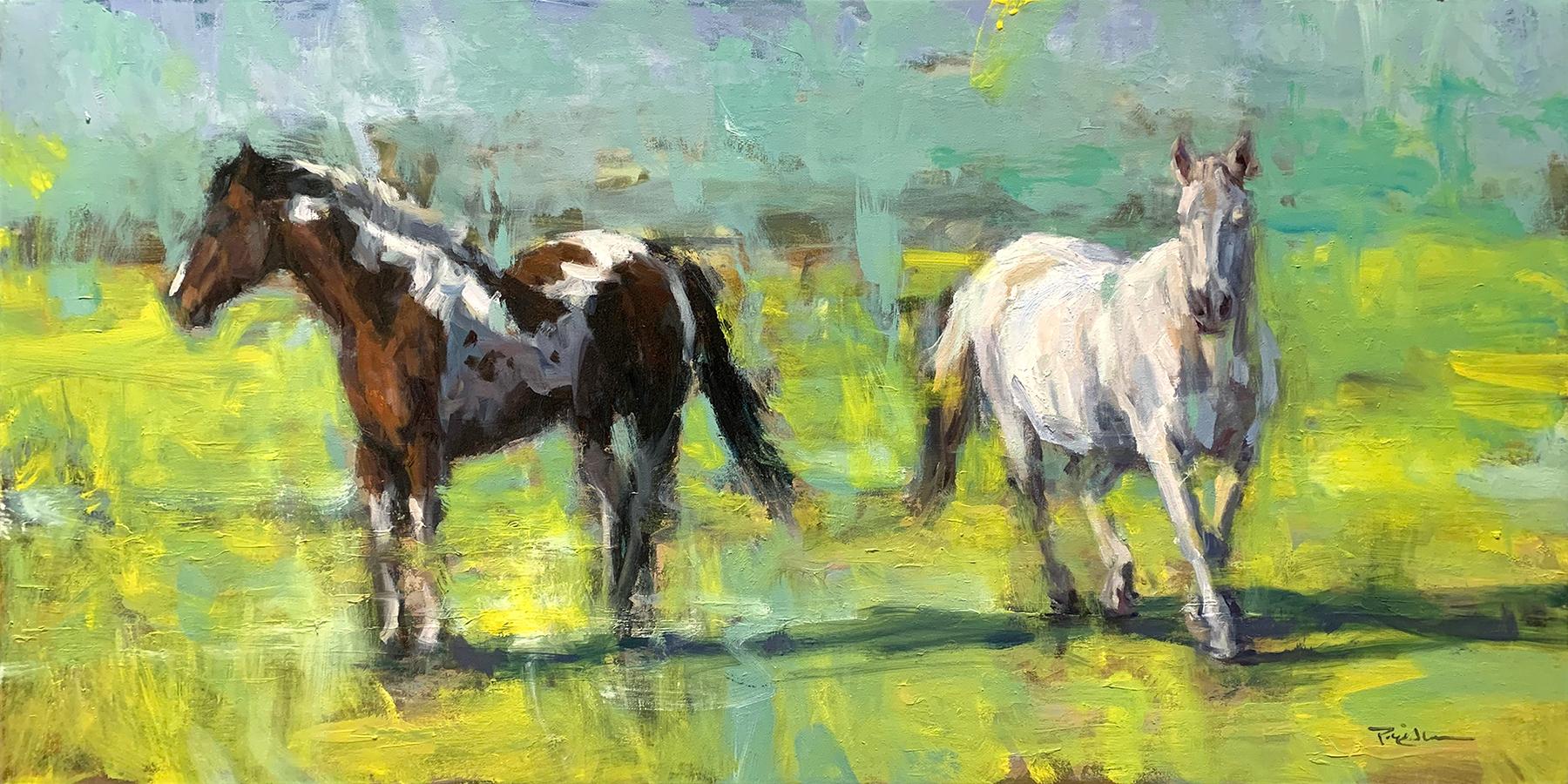 Pil Ho Lee Landscape Painting - "Utah Horses" Contemporary Impressionist Scene 