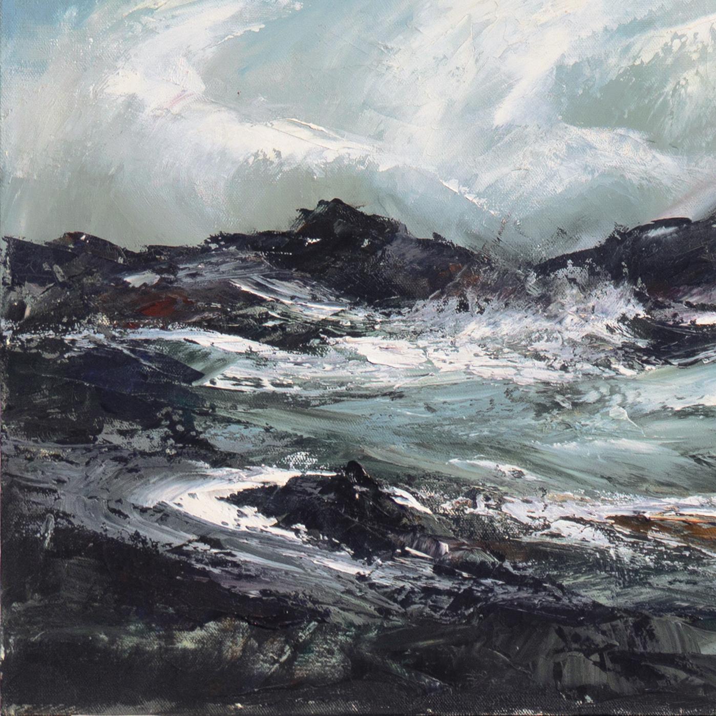 'Breaking Waves, Hawaii', Association of Honolulu Artists, Vincent Price, O'ahu - Gray Landscape Painting by Pil Soon Conklin