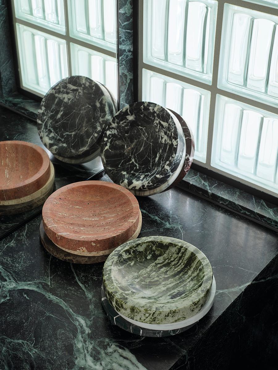 Modern Pila Bowl Red Travertine, Travertine & Emperador by Greg Natale For Sale