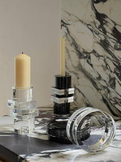 Portacandele in cristallo Pila Clear & Black Onyx di Greg Natale
