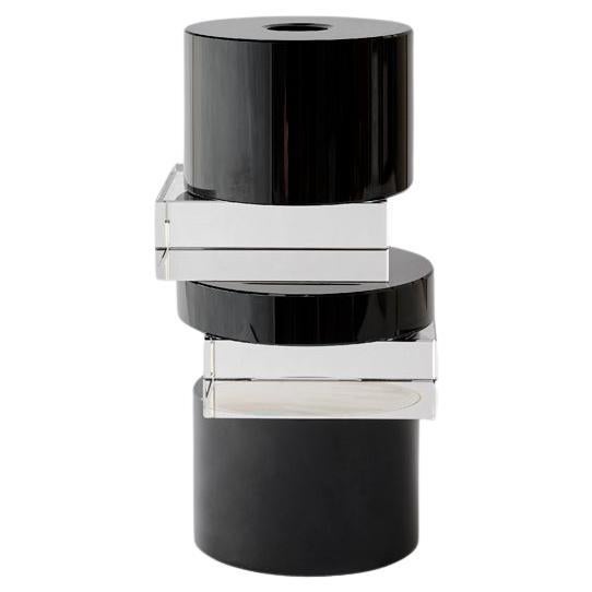 Porte-bougies Pila Crystal Clear & Black Onyx de Greg Natale
