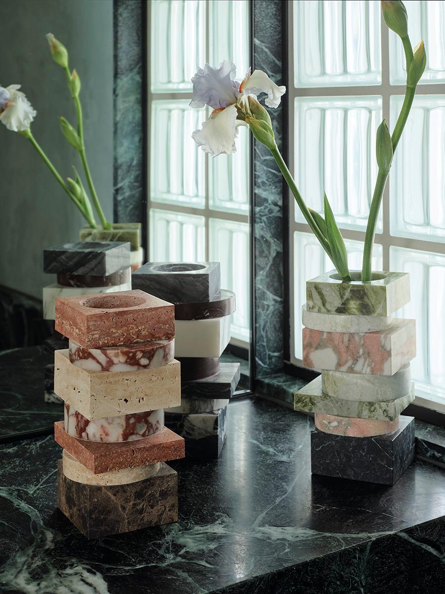 Modern Pila Vase Irish Green, Blue Onyx, Rose and Verde by Greg Natale For Sale