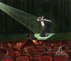 Italian, early 20th C oil painting of a belly dancer performing in a theatre