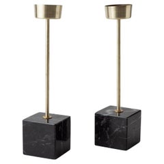 Pilar Black Marble & Brass Candle Holders