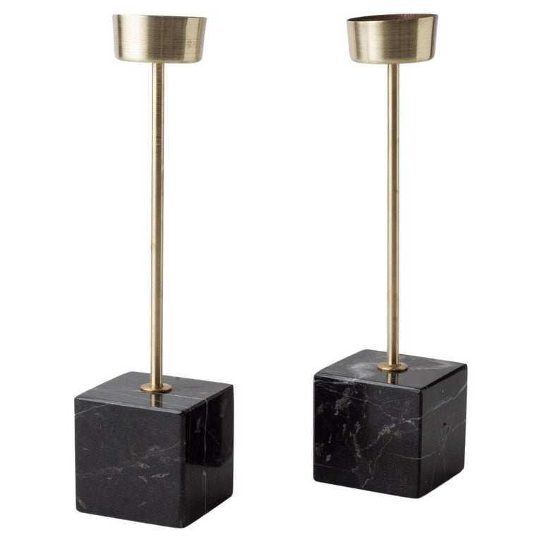Pilar Black Marble and Brass Candle Holders For Sale at 1stDibs