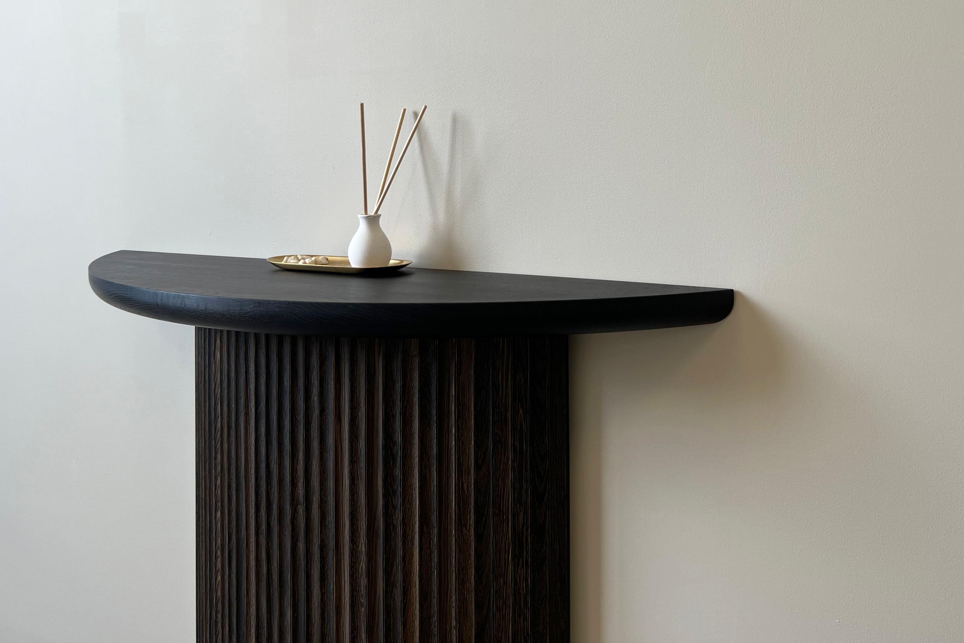 Pilar Demilune Console Table / Oxidized Oak Wood by INDO- In New Condition For Sale In Rumford, RI