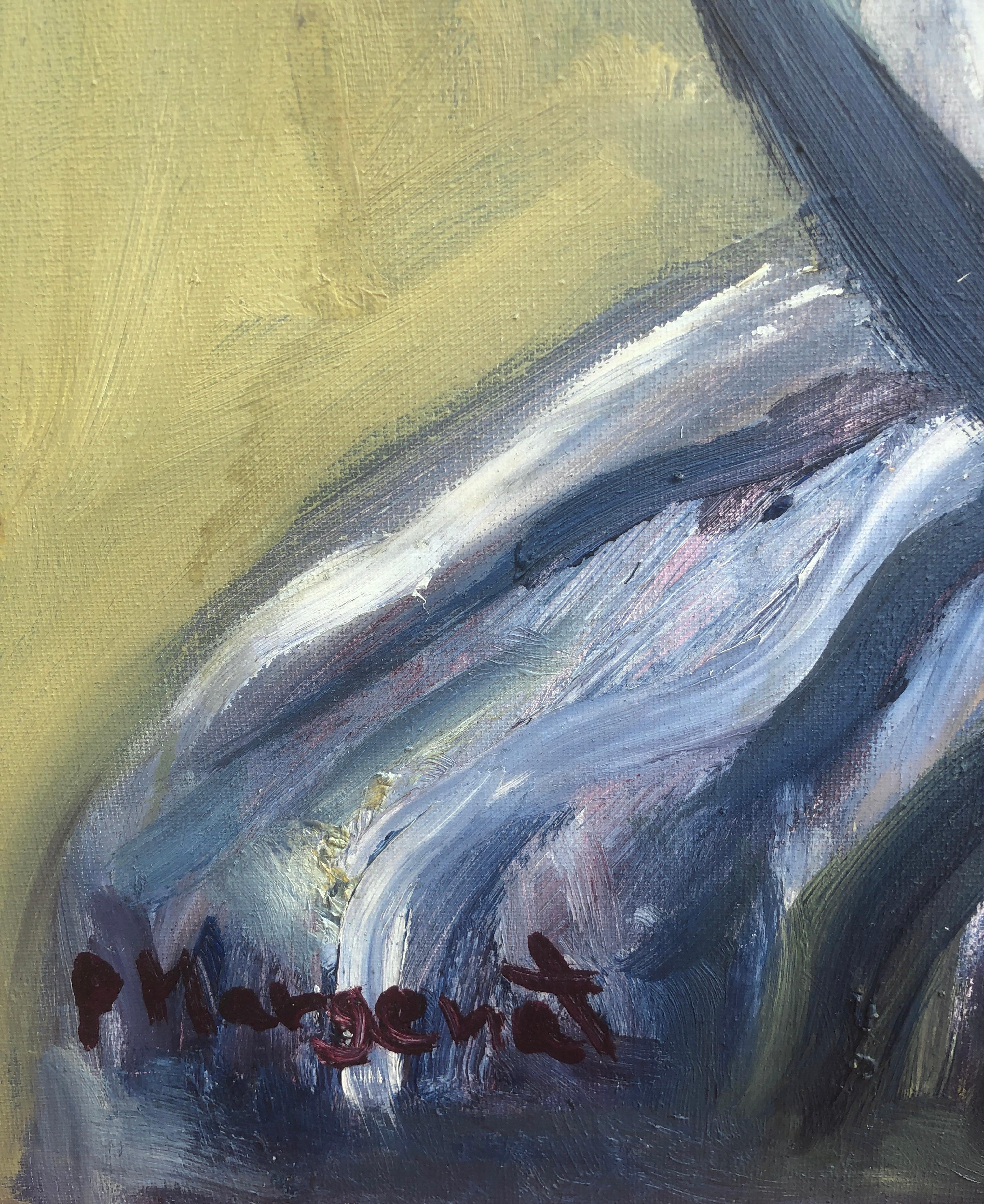 Frau in Blau, Öl auf Leinwand, Gemälde des Postimpressionismus – Painting von Pilar Margenat
