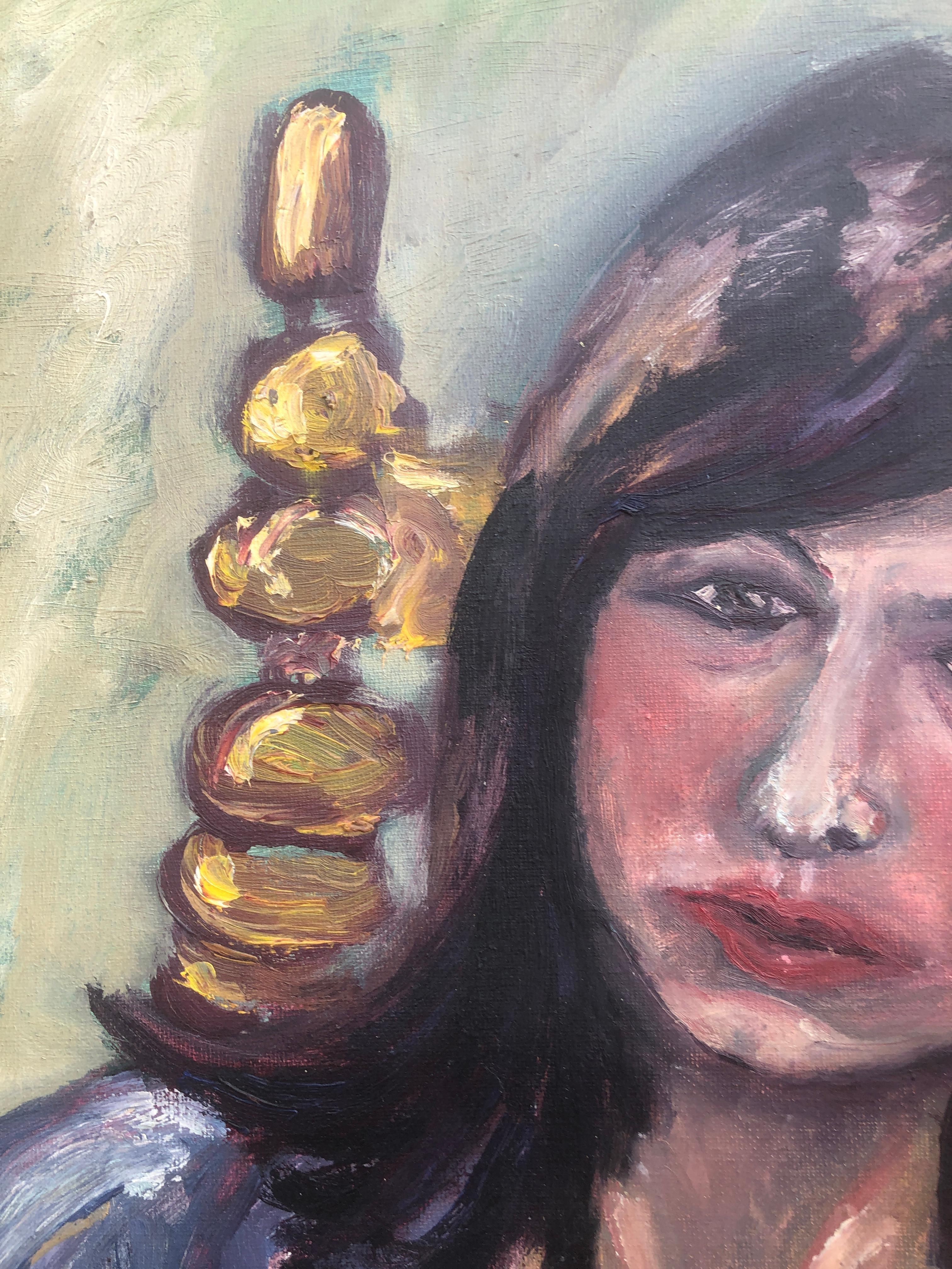Frau in Blau, Öl auf Leinwand, Gemälde des Postimpressionismus im Angebot 1