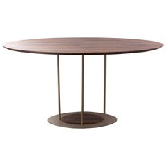 "Pilar" Modernist Round Dining Table Golden Steel and Pau Ferro Brazilian Wood