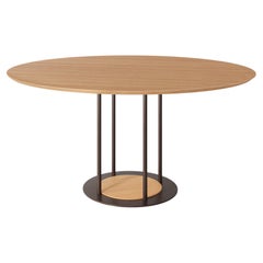 "Pilar" Modernist Round Dining Table Golden Steel and Pau Ferro Brazilian Wood