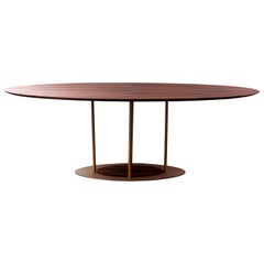 "Pilar" Modernist Style Dining Table Golden Steel and Pau Ferro Brazilian Wood