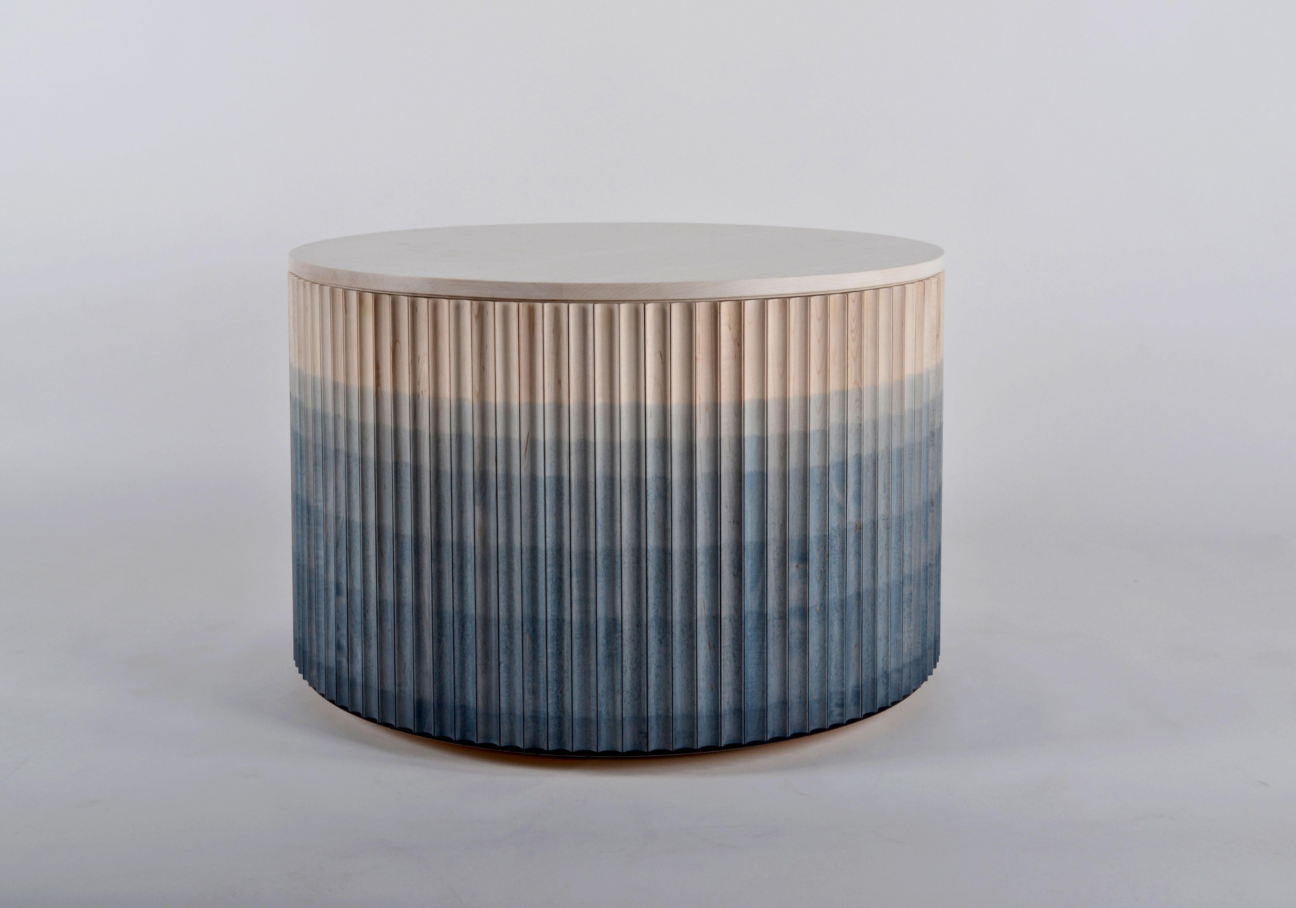 Pilar occasional table by Indo Made
One of a kind
Dimensions: Ø60.9 X H45.7 cm 
Materials: maple with cobalt blue ombre finish.

Also available in other materials. 
Each piece is carefully handcrafted by our team using natural materials and