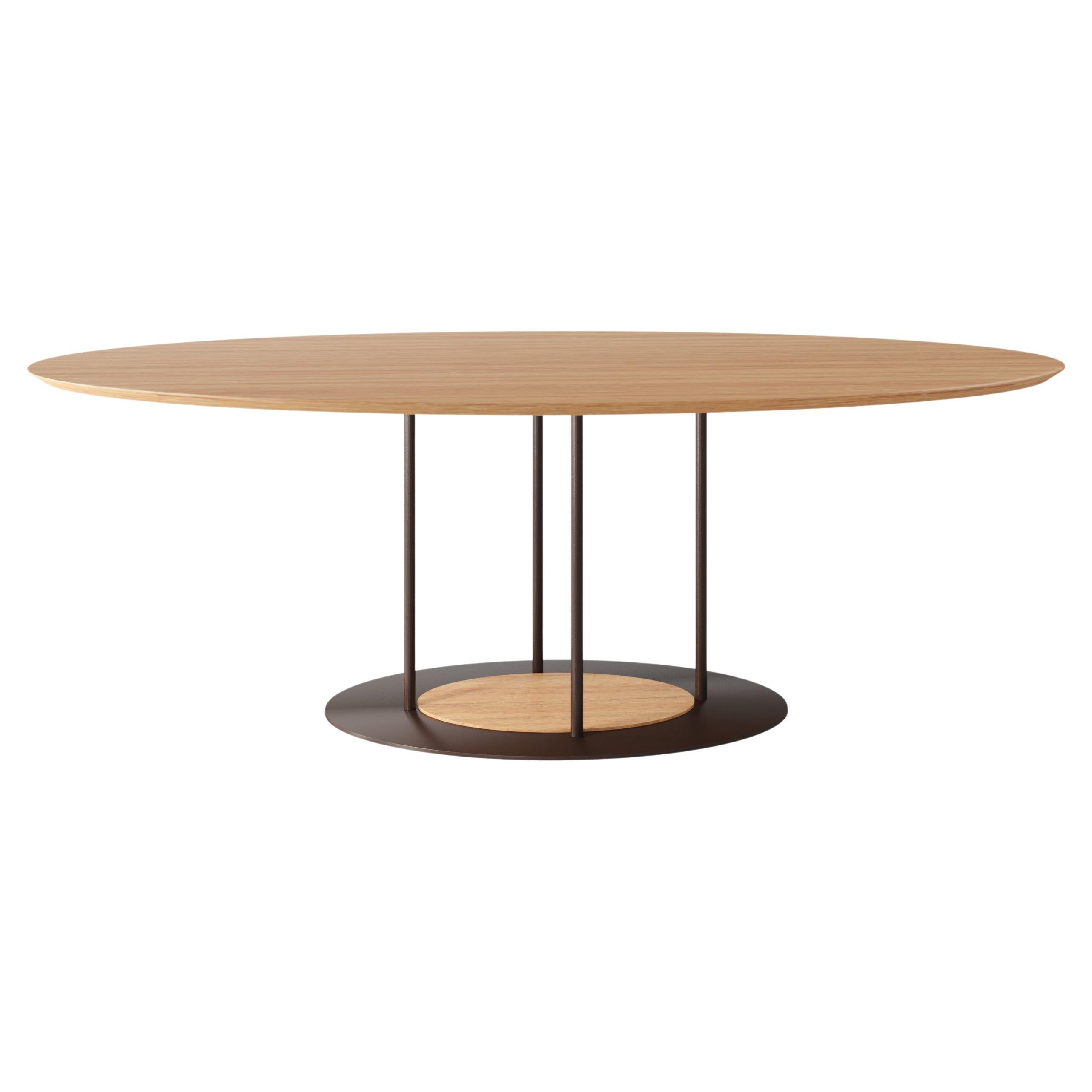 "Pilar" Oval Dining Table In Painted Steel and Natural Wood For Sale