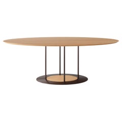 "Pilar" Oval Dining Table In Painted Steel and Natural Brazilian Wood