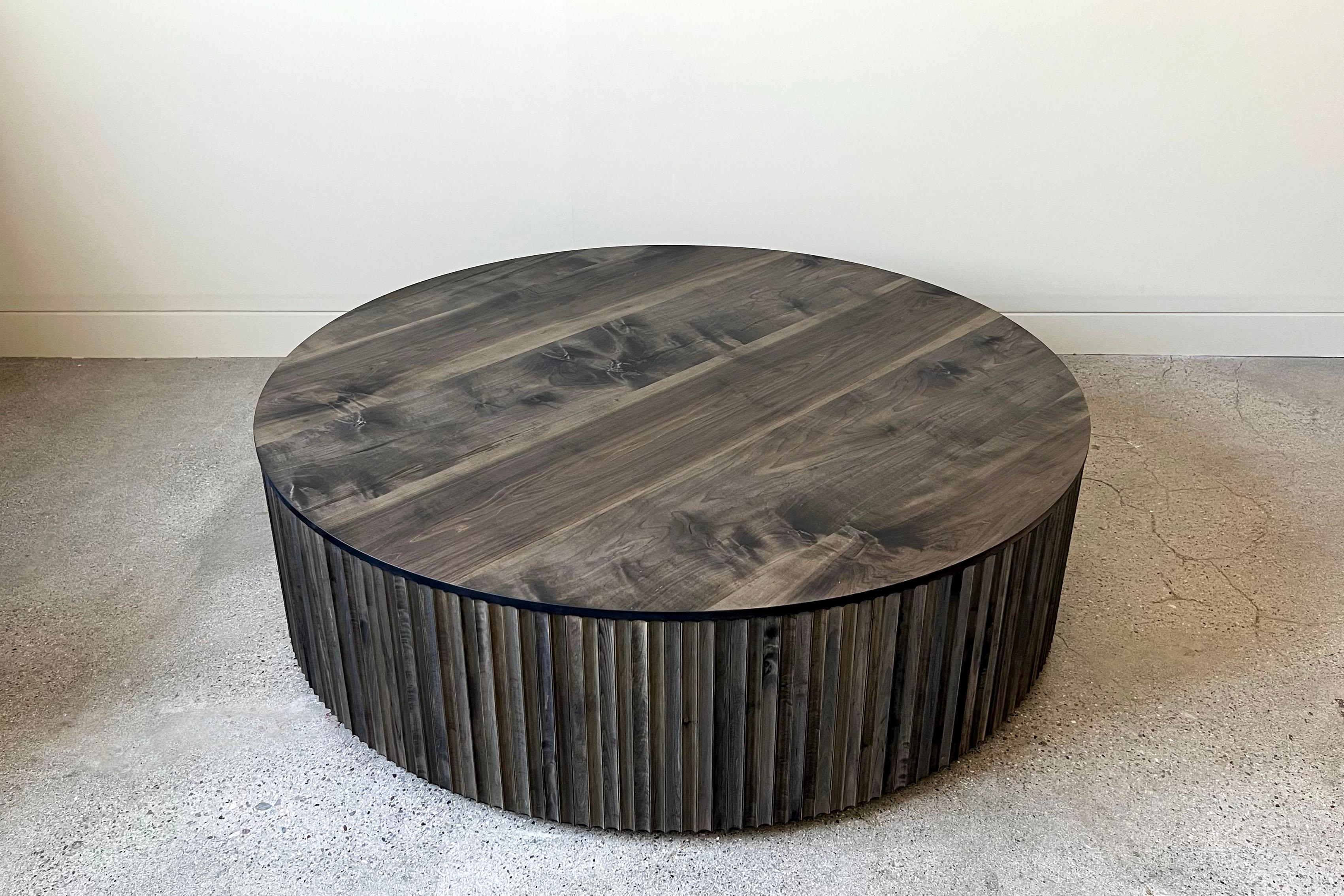 American Pilar Round Coffee Table Large / Oxidized Maple Wood by INDO- For Sale