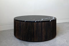 Pilar Round Coffee Table / Oxidized Oak Wood, Nero Marquina Marble Top by INDO-