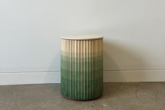 Pilar Round End Table /Celadon Green Ombré Maple Wood /Crema Marble Top by INDO-