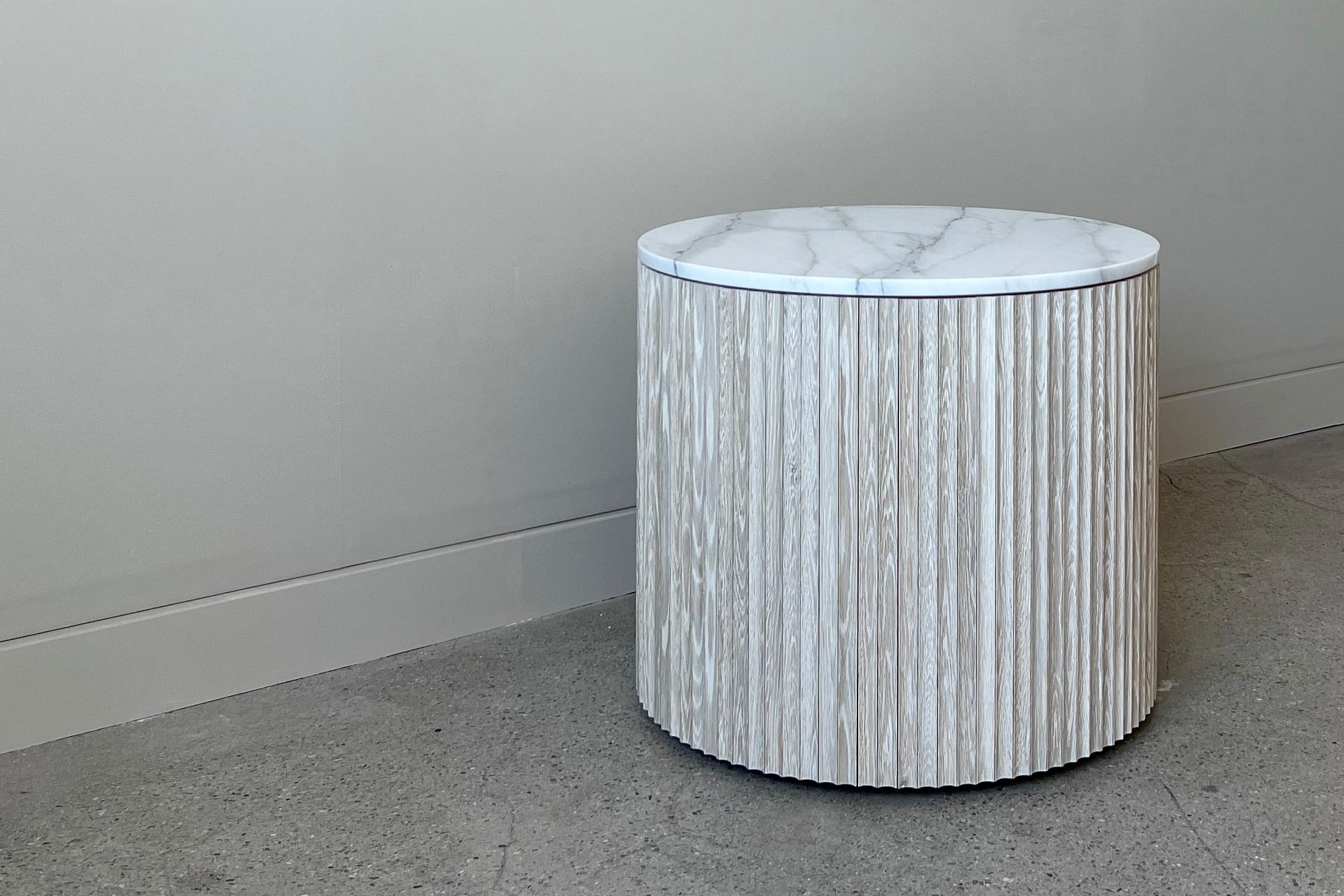 American Pilar Round Side Table / Bleached Oak Wood + Carrara Marble Top by INDO- For Sale