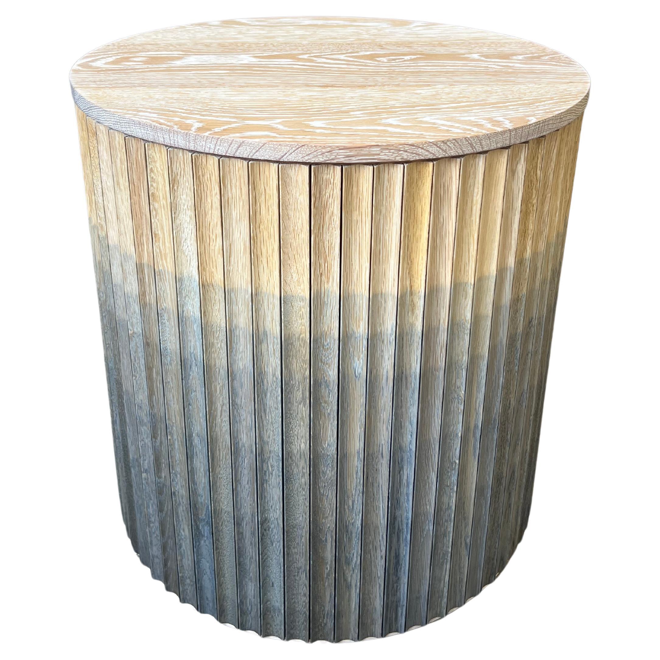 Pilar Round Side Table / Blue Ombré on Oak Wood by INDO-