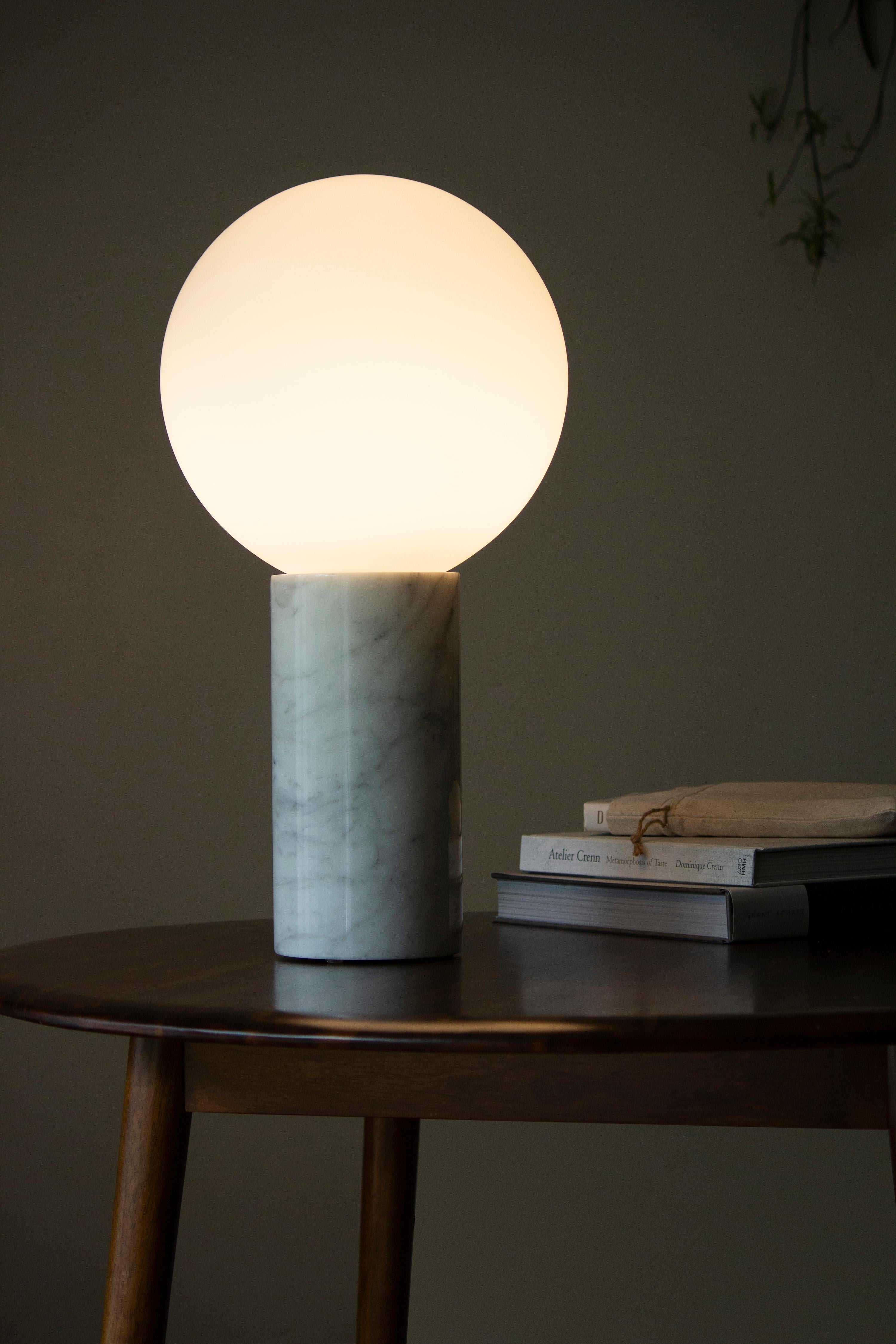 Aluminum Pilar Table Lamp White Marble For Sale