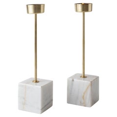 Pilar White Marble & Brass Candle Holders