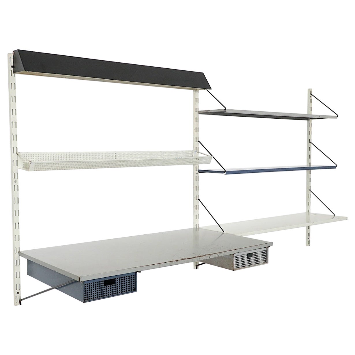 Étagère de 2 sections en métal émaillé Pilastro avec bureau et lumière