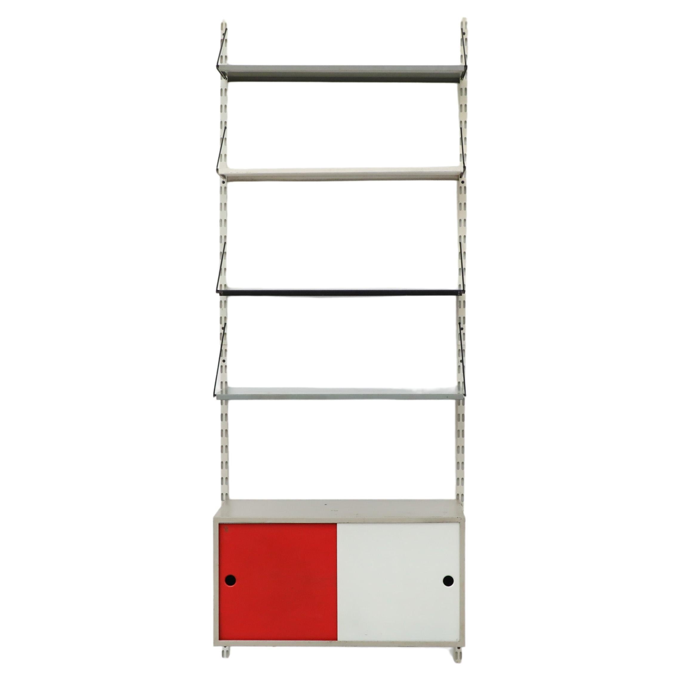 Pilastro Adjustable Metal Shelving Unit w/ Red and White Cabinet & Four Shelves For Sale
