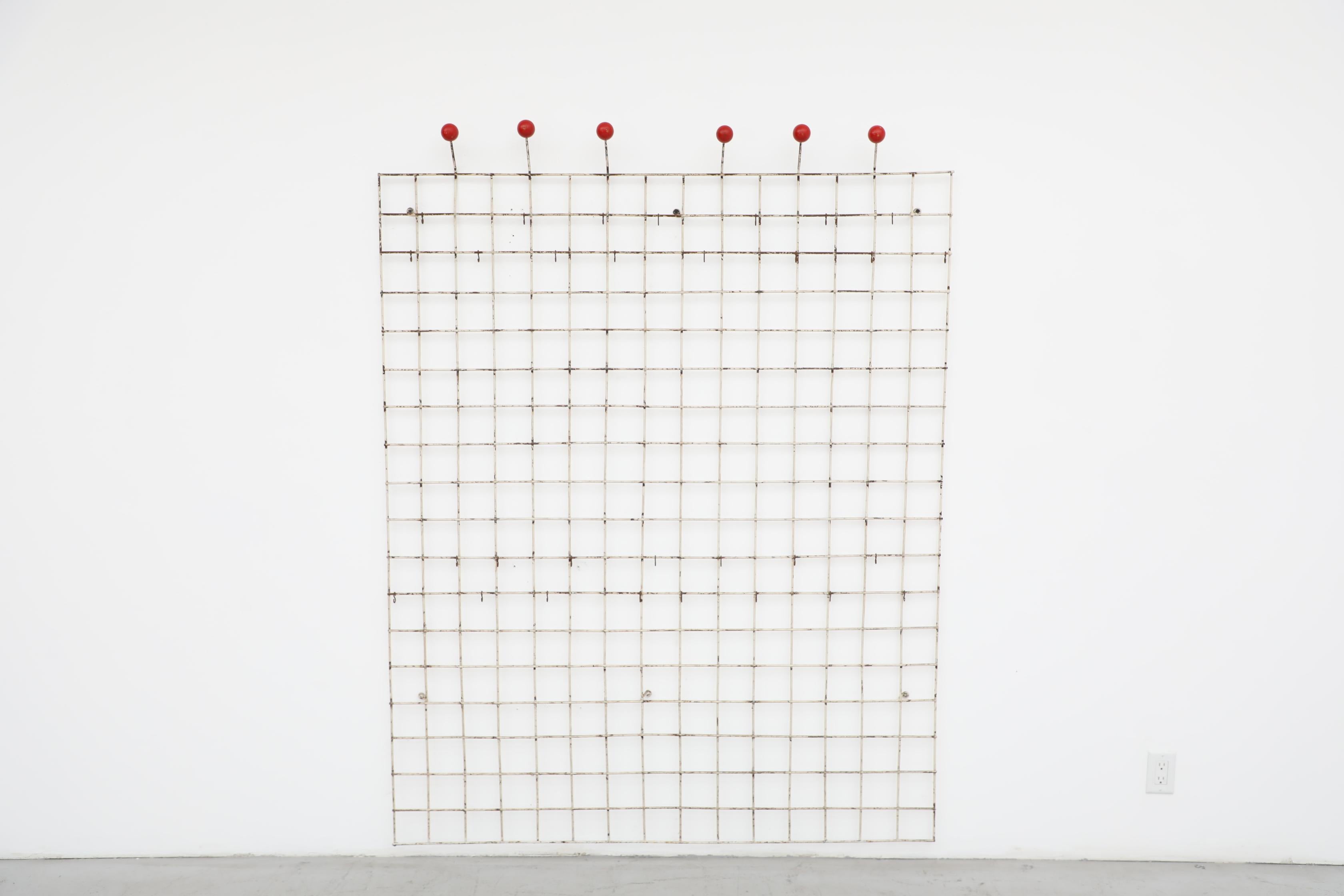 Mid-20th Century Pilastro (attr) White Enameled Industrial Coat Rack with Red Balls, Circa 1950 For Sale