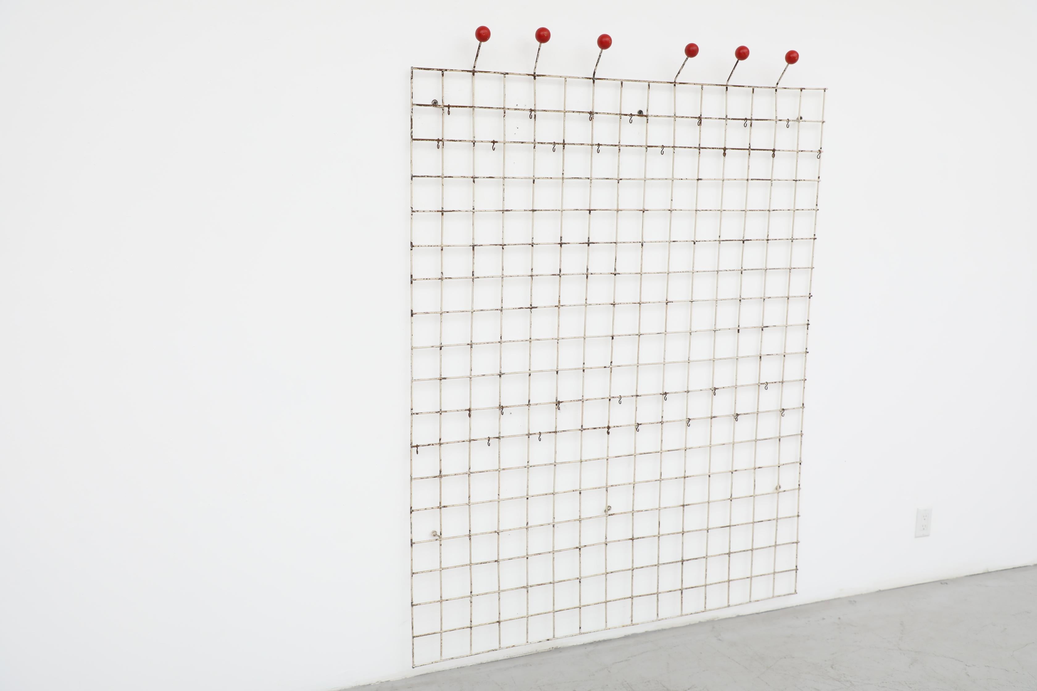 Metal Pilastro (attr) White Enameled Industrial Coat Rack with Red Balls, Circa 1950 For Sale
