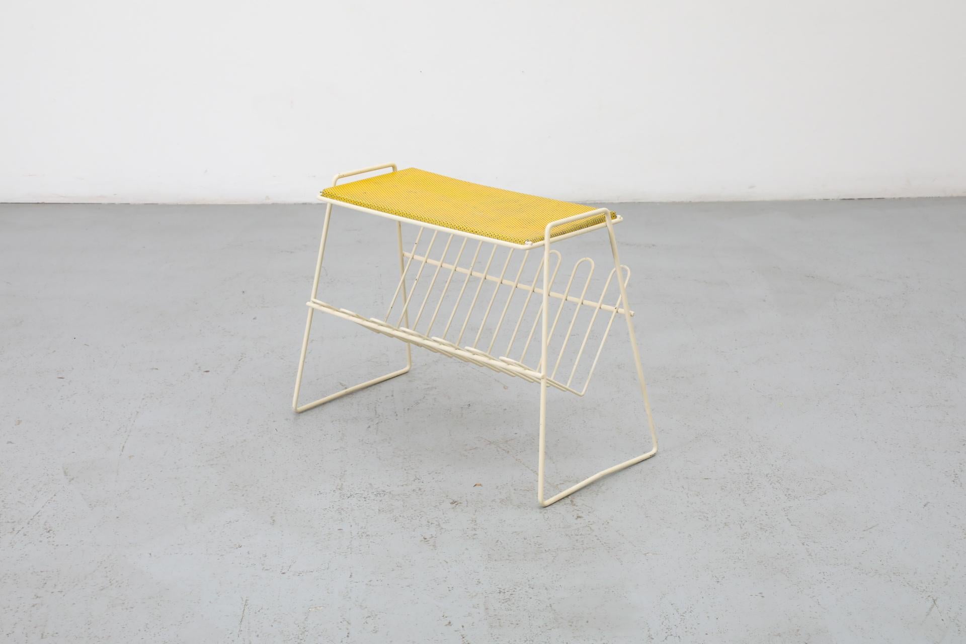 Pilastro Attributed Enameled Metal Perforated Telephone Table w/ Magazine Rack For Sale 4