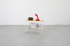 Pilastro Attributed Enameled Metal Perforated Telephone Table w/ Magazine Rack