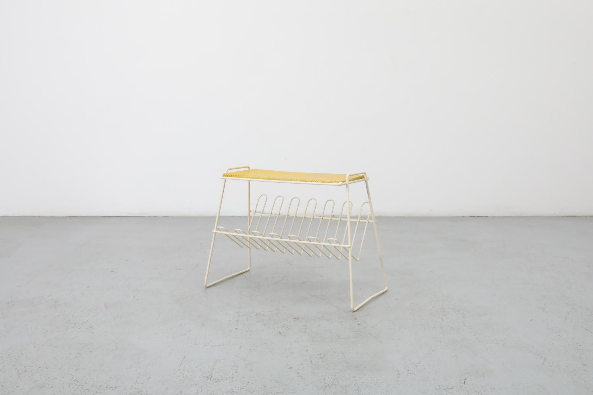 Mid-Century Modern Pilastro Attributed Enameled Metal Perforated Telephone Table w/ Magazine Rack For Sale