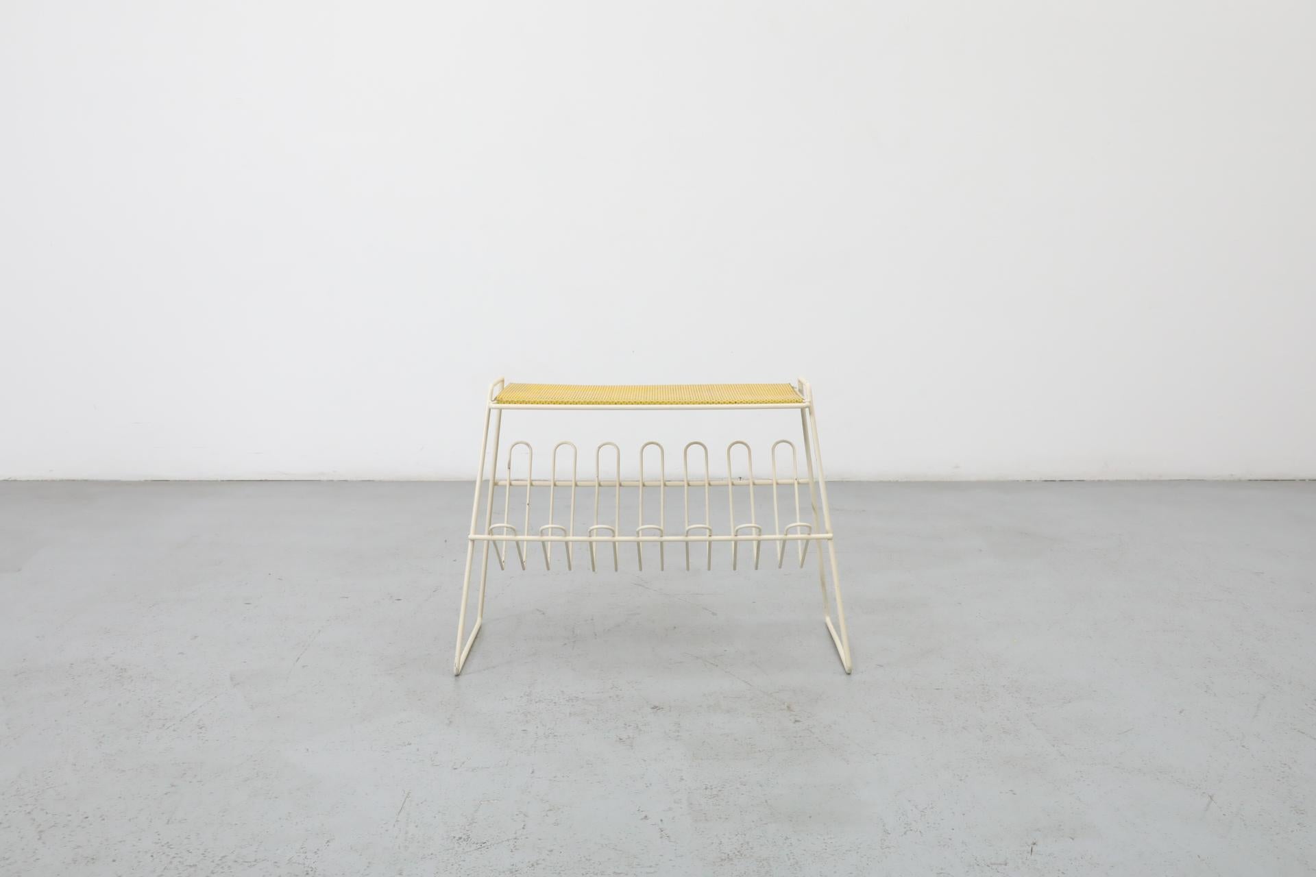 Dutch Pilastro Attributed Enameled Metal Perforated Telephone Table w/ Magazine Rack For Sale