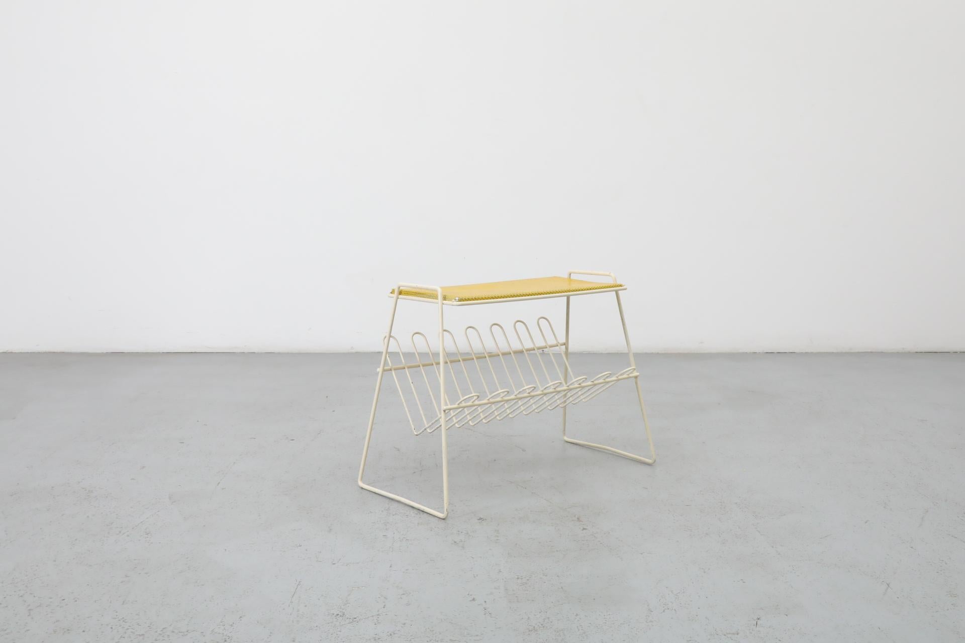 Pilastro Attributed Enameled Metal Perforated Telephone Table w/ Magazine Rack In Good Condition For Sale In Los Angeles, CA
